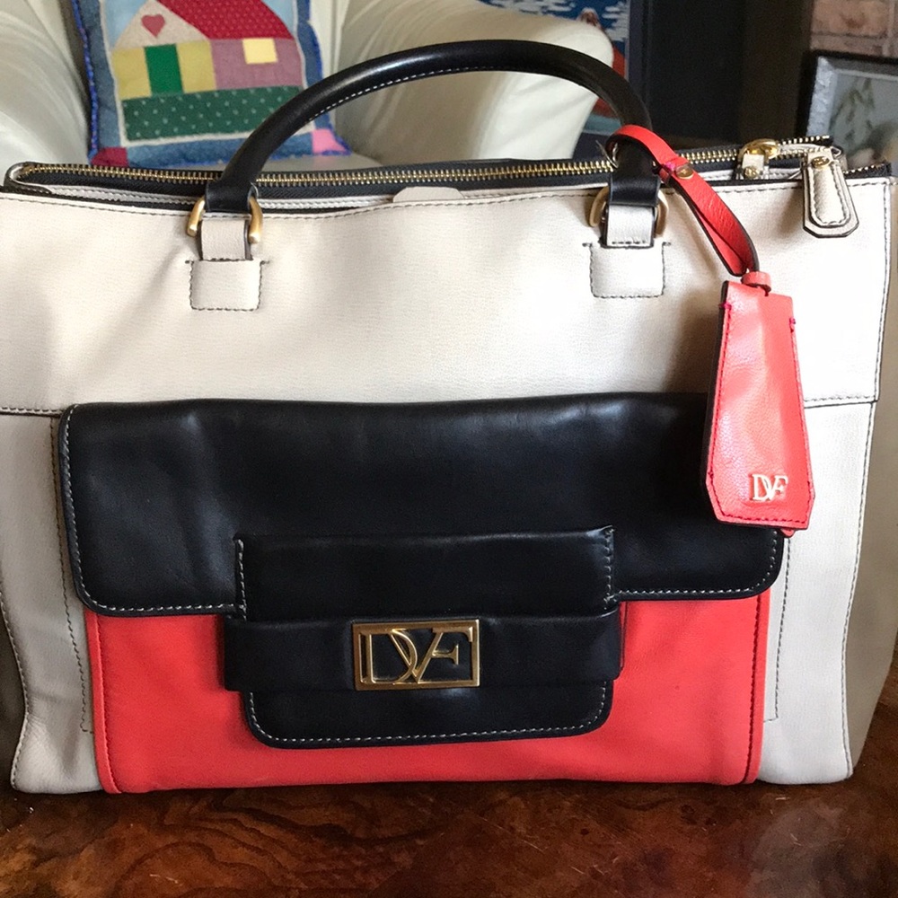 Diane von Furstenberg Eva tan and orange tote
